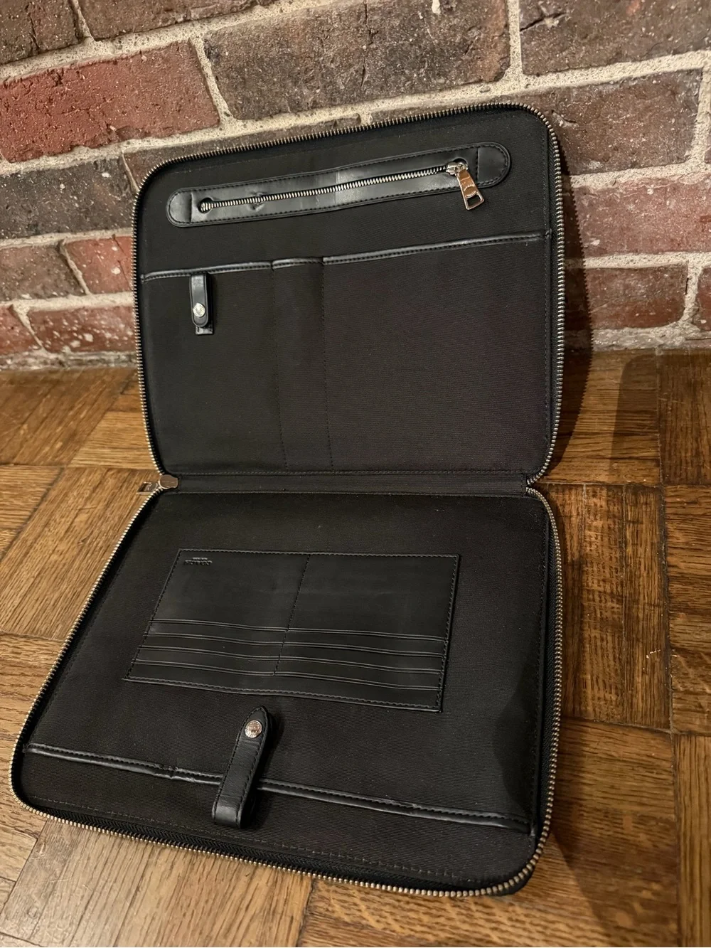 Coach Zip Around Tech/iPad Portfolio Case, Black Herringbone (New)